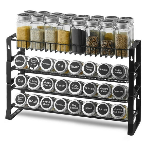 Spice Rack Organizer for Cabinet & Countertop - 18x11 Seasoning Rack - Multifunctional Kitchen Spice Organizer - Stackable Spice Shelf - Wall Mount Option