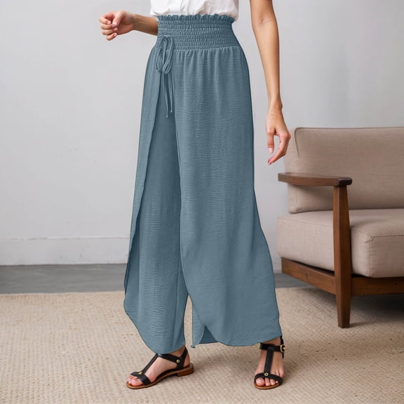 Elegant Casual Pants With Slit Hem Loose Fit High Waist Lightweight Breathable Trousers For Everyday Wear