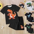 thumbnail image 5 of HCNTES Toddler Boys Clothes Set Short Sleeve Cartoon Dinosaur Printed Tees + Stretchy Shorts 2Pcs Summer Clothes Sets Cool Loose Fit Kids Outfit Sets, 5 of 6
