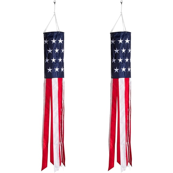Homarden 40 Inch American Flag Windsock (Set of 2) - Halloween Decoration Outdoor Hanging 4th of July - Premium Materials - Fade Resistant Patriotic Decorations - Halloween Yard Decor Wind Sock