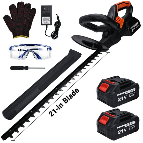 Hedge Trimmer Cordless , HDJ 21-inch Steel Blade Max Cordless Hedge Trimmer with 21V Battery and Fast Charger, Electric Hedge Trimmer Cordless, Black and Orange