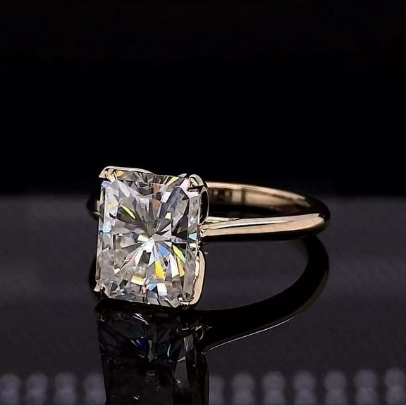 2Ct Emerald Cut White Moissanite Diamond Ring in 14K White Gold Plated