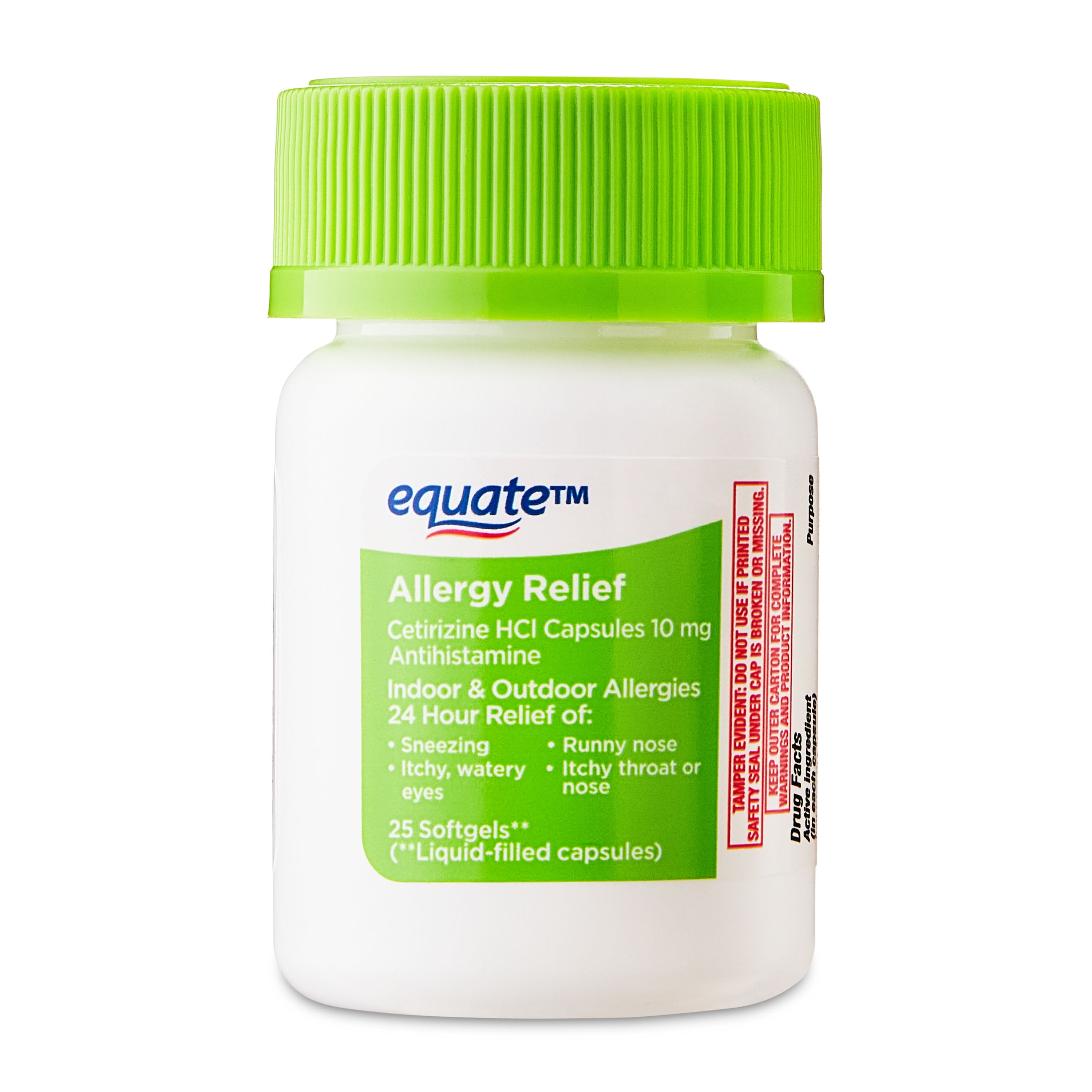 Equate Allergy Relief Cetirizine HCl Softgels, 25 Count, Compare to Zyrtec® Active Ingredient