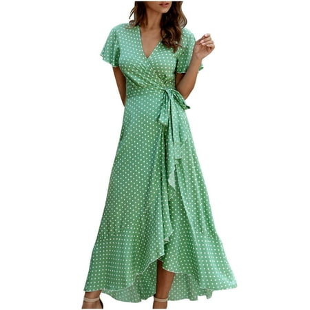 

Sweater Dress for Women Sweater Dress Summer Women Sexy V-Neck Printed Ladies Short Sleeve Beach Leisure Dress Summer Dresses Womens Tops Dressy Casual on Clearance Green XL