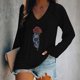 thumbnail image 1 of Pntutb Moda Mujer Casual Cuello en V Halloween Impreso Camiseta de manga larga Pntutb Pntutb-6896, 1 of 4