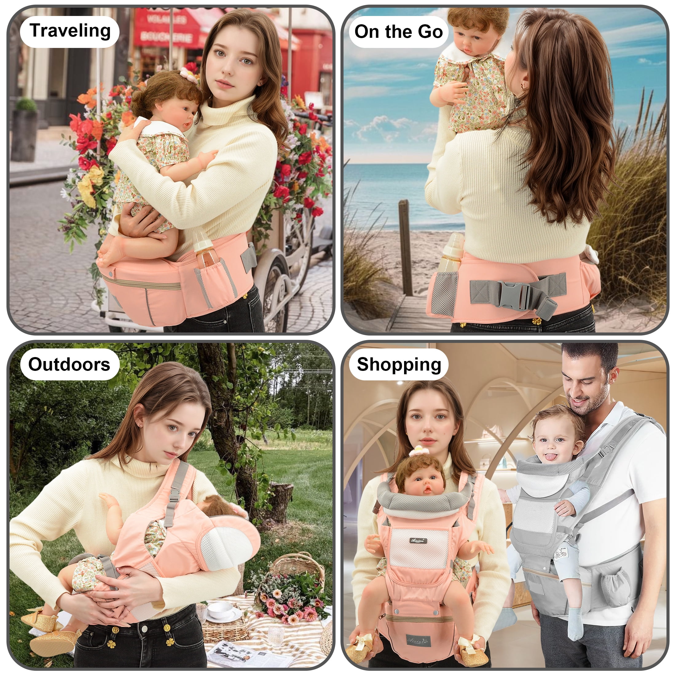 Baby Carrier, Derstuewe Baby Wrap Carrier for Infants with Hip Seat , Adjustable Baby Holder for Dad &Mom-Soft Pink