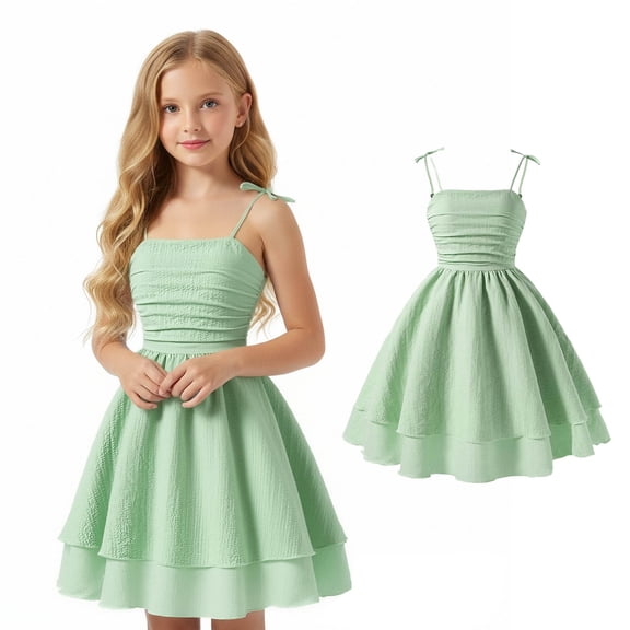 Girls Summer Dress Spaghetti Strap Girls Casual Dresses Flowy Tiered Smocked Girls Sundress Dresses for 8 Years Girls
