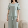 thumbnail image 4 of XINC Women Pajama Sets Silk Pajamas for Women Set Womens Pajamas 2 Piece Ribbed Knit Pjs Long ice-creased wrinkled silk Green XL, 4 of 7