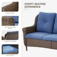 thumbnail image 6 of POCASSY 68" Width Outdoor 3-Seater Sofa Patio Couch, All Weather Brown Wicker Patio Couch with Cushions for Porch Deck Backyard Pool, Blue, 6 of 9