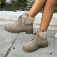 thumbnail image 4 of Rokment Fuzzy Snow Combat Boots for Women Fashion Casual Plush Lace up Platform Chunky Winter Ankle Booties Non Slip Mid Calf Short Work Boots Khaki Size 6.5, 4 of 5