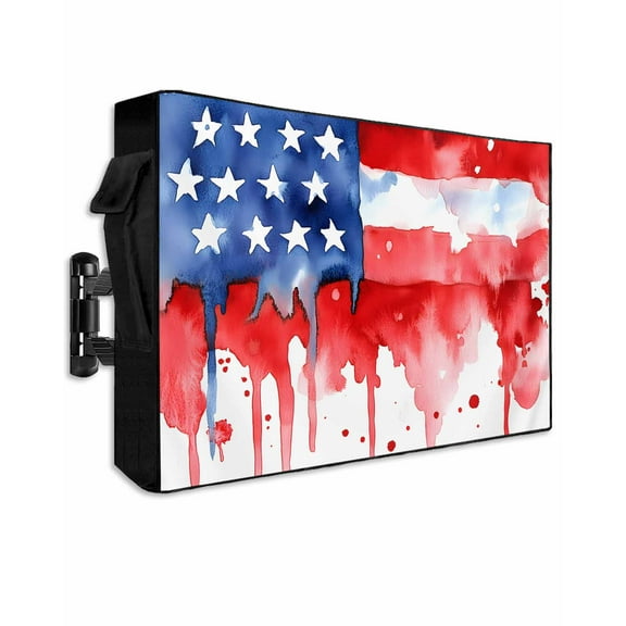 USA Flag Outdoor TV Cover 30 to 32 Inch Weatherproof, Independence Day Red Blue Star Stripes Painting 600D Oxford TV Covers with Waterproof Zipper, Outside Flat TV Screen Protector 30"Wx19"Hx4.5"D