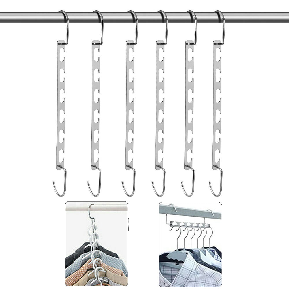 Details about  / 6Pcs Wonder Metal Magic Hanger Clothes Closet Organizer Hook Space Saving-Sliver