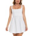 thumbnail image 3 of xiaxaixu Robe Mini Ligne A pour Femmes, Sans Manches Col Carré Imprimé Floral/couleur Unie Babydoll, 3 of 8