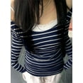 thumbnail image 4 of Elippeo Women's Off Shoulder Tops Slim Striped Long Sleeve Casual T-Shirt for Fall Streetwear, 4 of 8