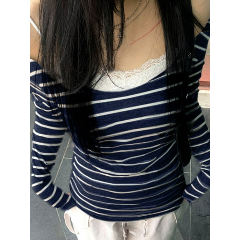 Harajuku T-shirts Dames Kruis Ketting Top Tee Losse Off Shoulder Mode T- shirts Patchwork Y2k Esthetisch Grunge T-shirt kopen vanaf een prijs van 7.84