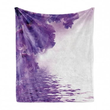 Flower Soft Flannel Fleece Throw Blanket, Iris Flowers Petals Against the Water River Fairy Nature Image, Cozy Plush for Indoor and Outdoor Use, 60" x 80", Violet White, by Ambesonne