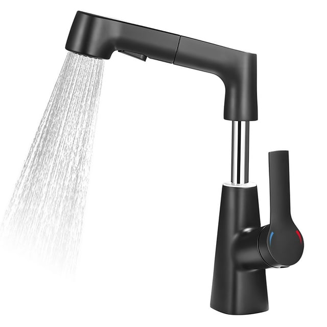 Tignapoo Robinet de Cuisine Rotatif à 360° avec Noyau de Valve en Céramique, Tuyau de 60cm, Rétraction par Gravité, Modes Douche et Bulles Multifonctions, Options Noir/argent/blanc/gris, Cuivre et Fer