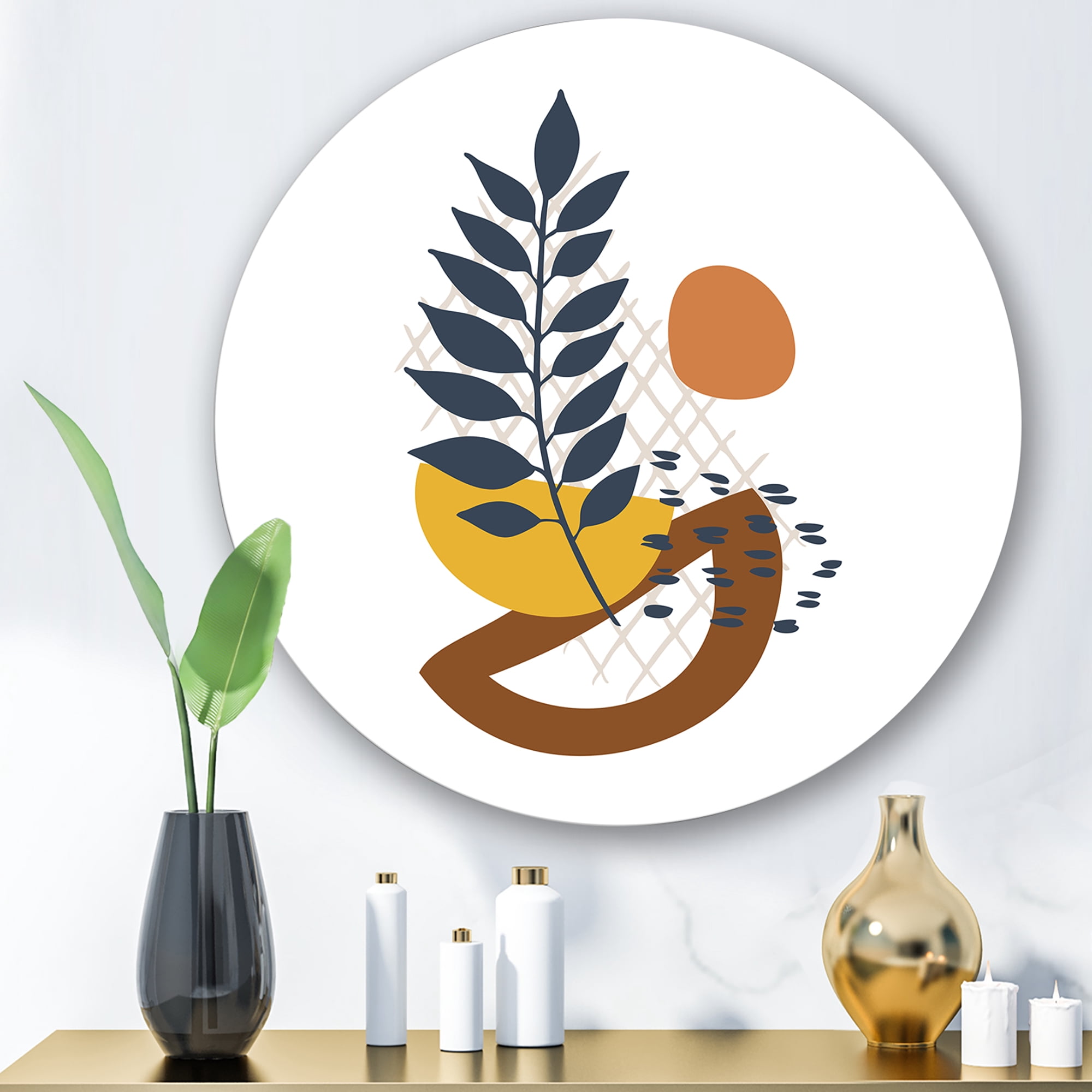 Designart 'Abstract Leaves With Elementary Shapes' Modern Circle Metal Wall Art 11x11 - Disc of 11