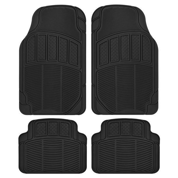 CarXS Proliners Classic Rubber Car Floor Mats 4pc Front & Rear Heavy Duty Diamond Grid for Car