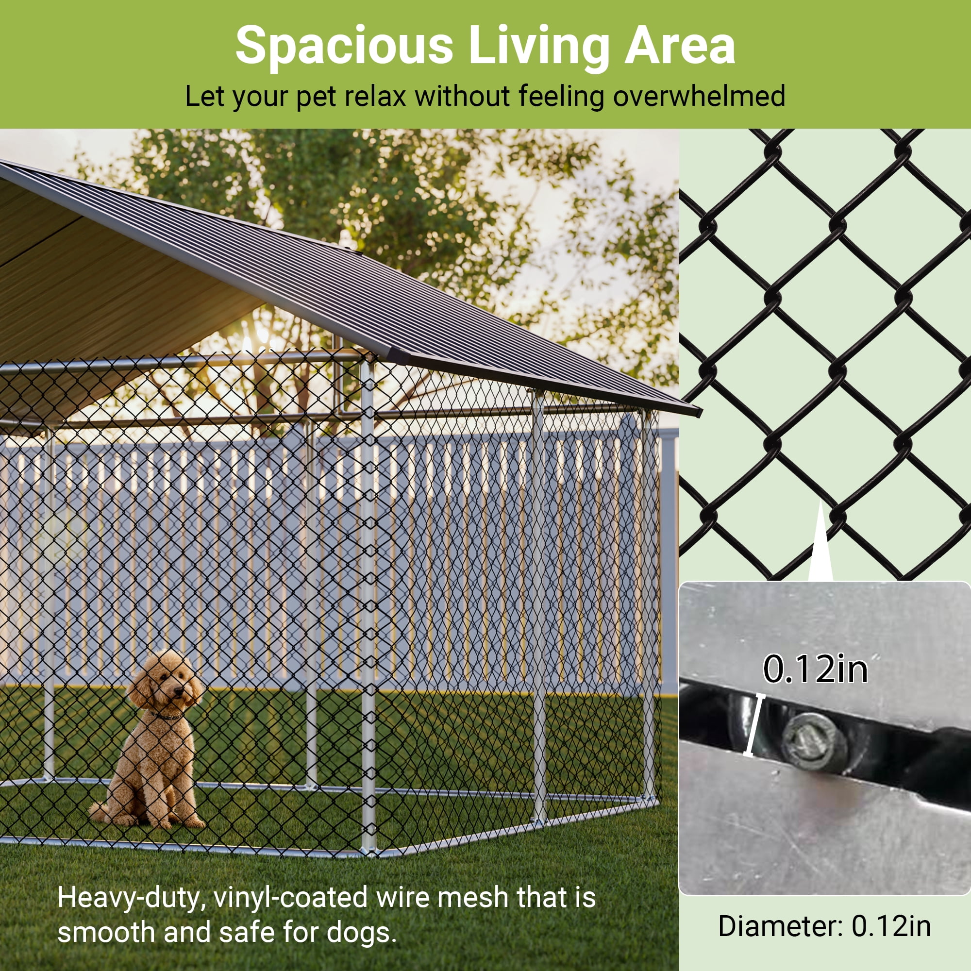 Heavy Duty Galvanized Steel Dog Kennel Outdoor Large Pet Enclosure with Waterproof UV-Resistant Roof, Secure Locking Door for Large Breed Dogs, Backyard, Patio - 91" x 90" x 73"