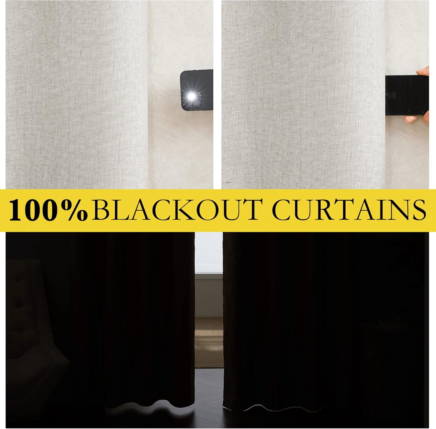 NICETOWN Blackout Linen Curtains Privacy Thermal Insulated Noise Reducing Drapes, W52 x L84, Set of 2, Ivory