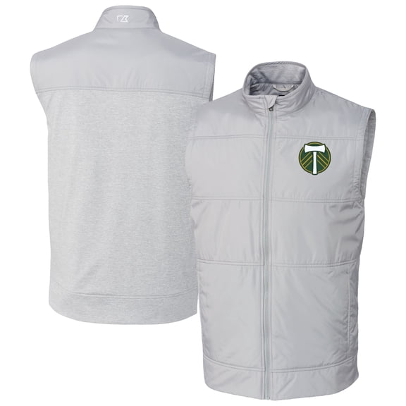 Men's-Cutter & Buck  Gray Portland Timbers Stealth Hybrid Quilted Windbreaker Vest