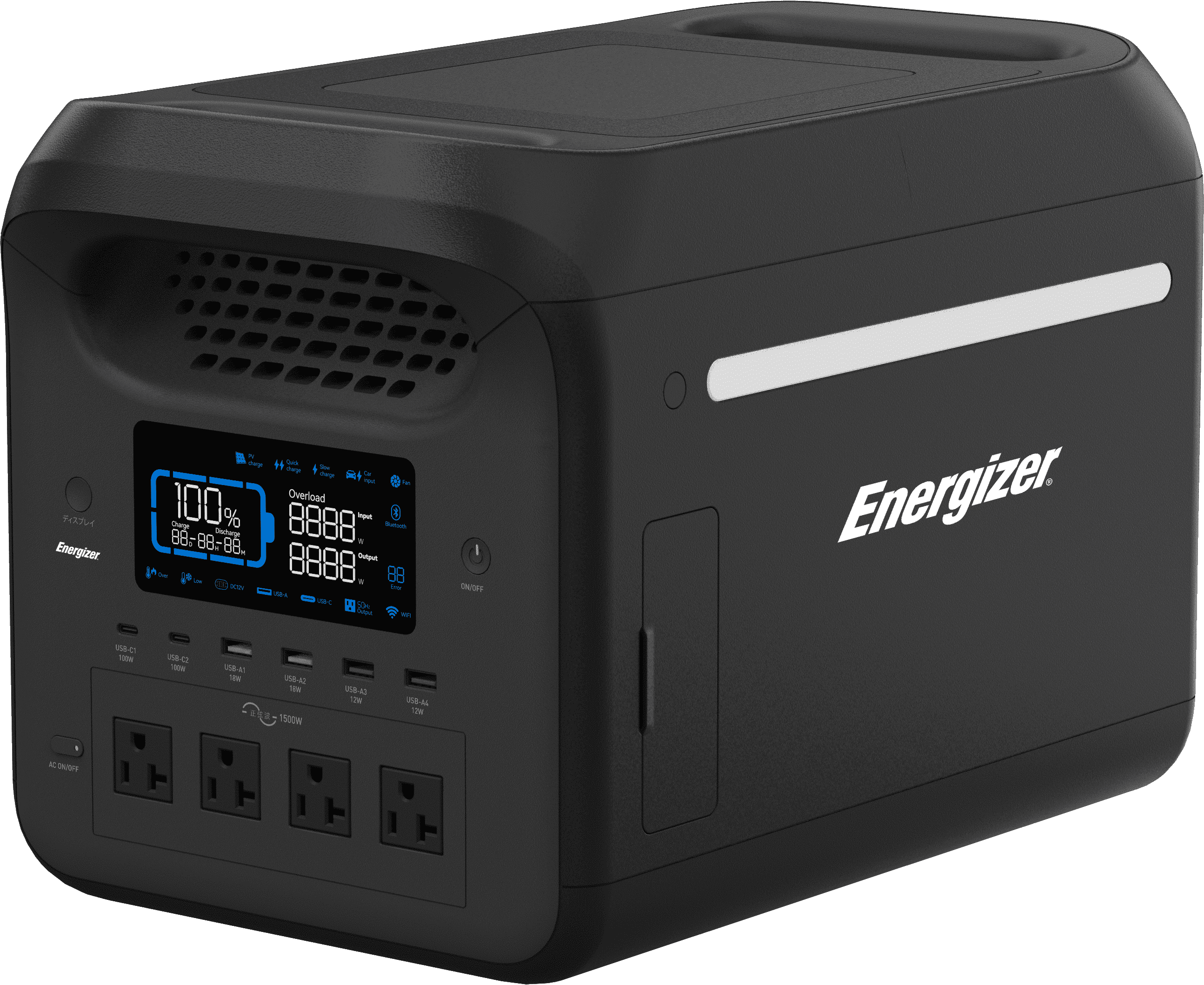 Energizer Solar Portable Power Station Peak 1800, Solar Rechargeable, 1229Wh Capacity LiFePO4 Battery, for Camping and Emergency, Black