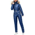 thumbnail image 3 of PXLKNZH Womens Onesie Ski Suit Winter Outdoor Sports Snowsuit Jumpsuits Thicken Warm Snow Suits Hooded Faux Fur Collar Snowboard Overalls Blue,M, 3 of 6