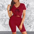 thumbnail image 3 of MKLEKYY Jeans pour Femmes Ensemble Deux Pièces pour Femmes Manches Courtes Col en V Shorts Pantalon Homme, 3 of 5
