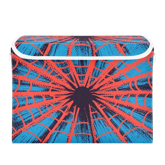 WOBOGO Red Spiderweb Large Collapsible Storage Box Flip Lid Fabric Decorative Organizer Container Basket with Handles 16.5×12.6×11.8in