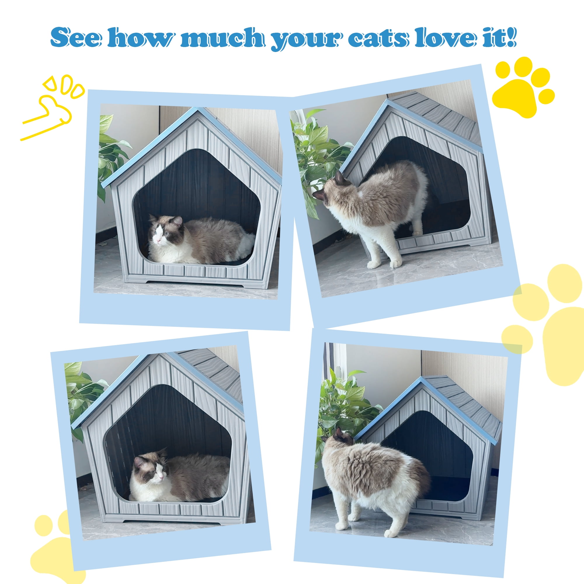 Bifanuo Weatherproof Outdoor Cat House - Insulated Resin Shelter for Indoor & Feral Cats