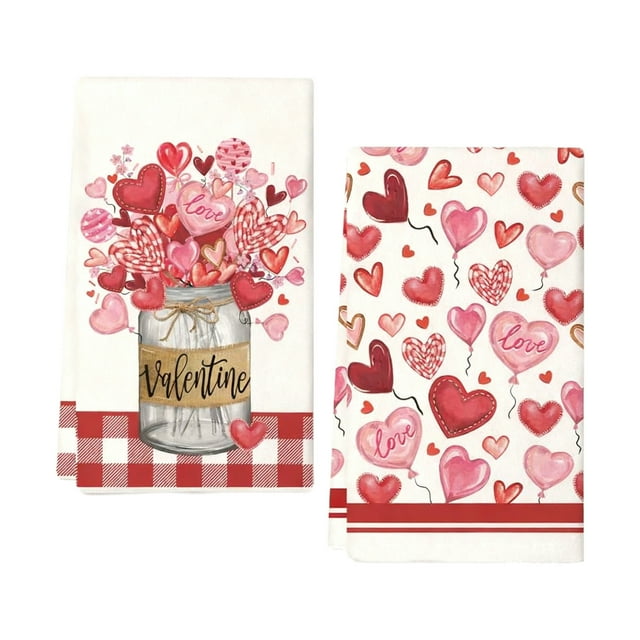 Tea Towels for Kitchen,2-Pack Happy Valentines Day Kitchen Towels 23.6x15.8 Inch Drying Cloth, Tea Towel for Cooking and Baking