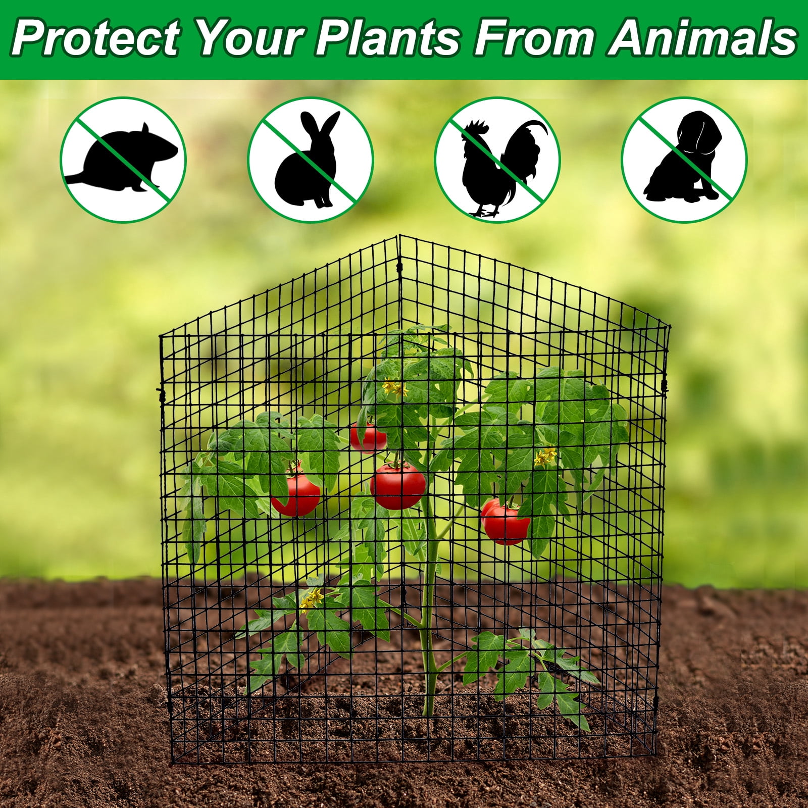 Uxcell 12x12 Inch Small Wire Plant Protectors 20 Sheet Square Wire Plant Cages Mesh with 20 Ground Stakes, 50 Ties
