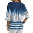 thumbnail image 2 of Xoenoiee Blue Tie Dye Print Womens Tops Dressy 3/4 Length Sleeve Henley V Neck Button Down Shirts Pleated Gauze Blouses Plus Size, Size 4XL, 2 of 7