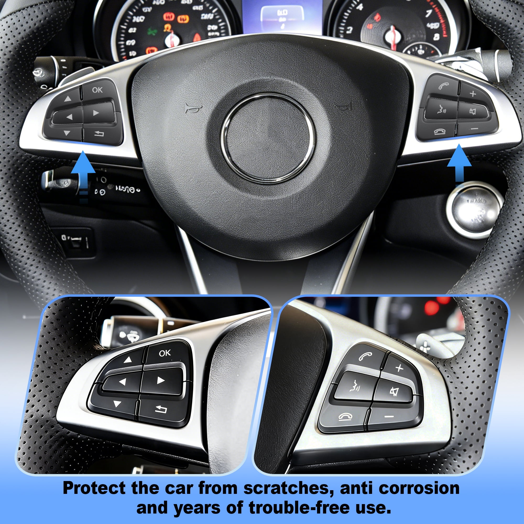 Unique Bargains 12 Pcs Car Interior Steering Wheel Button Cover Trim for Mercedes-Benz