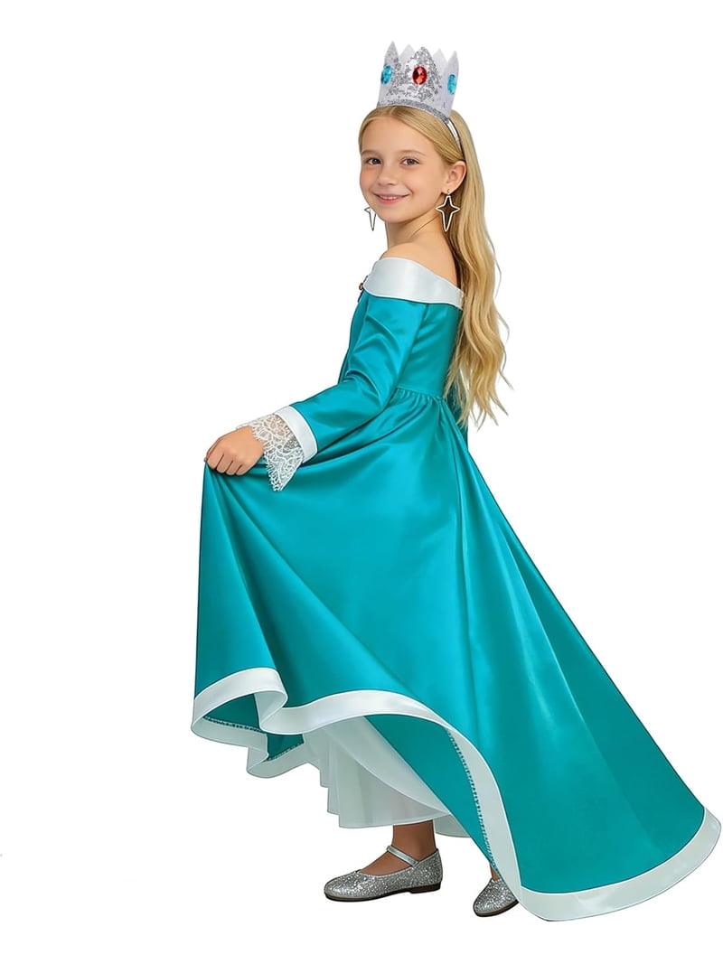 character dress up for birthday parties Guvpev G'irl's Deluxe Princess Dress, Halloween Off-Shoulder Fancy Costume with Crown & Eardrop Accessories, Video Game Cosplay Outfit Size:M/10 KissProm Attractive Illusion Deep treating as the galaxys vt::All::Occasion::Date Night