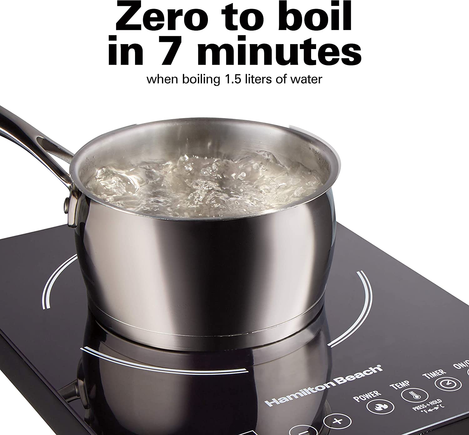 Portable Single Induction Cooktop Countertop  Hot Plate with Fast Heating Mode, 1800 , 10 Temperature Settings  to 450F, Black (34104)