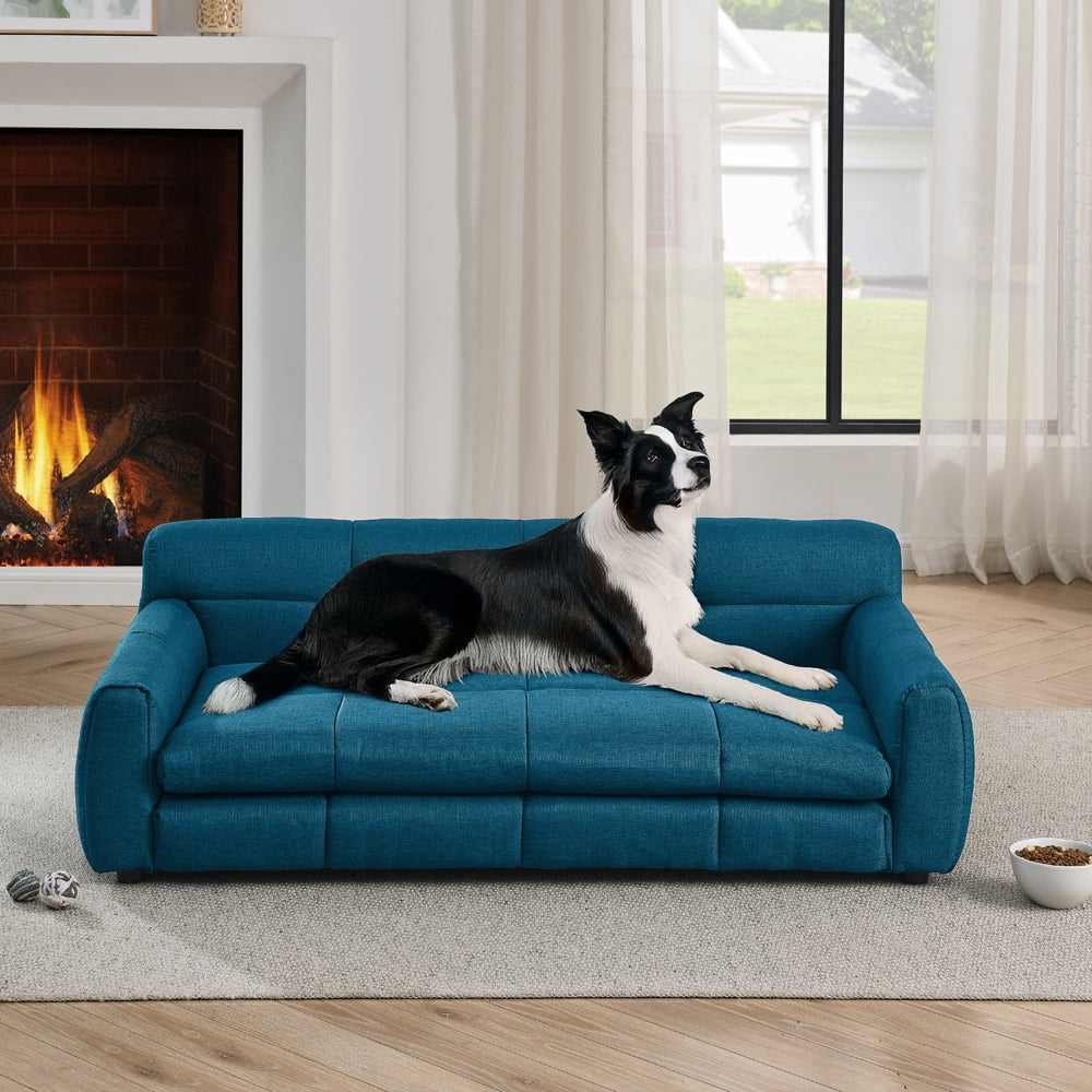 Pet Bed For Big And Oversized Dogs, Durable Elevated Dog Sofa Bed, Comfortable Dog Sofa, Modern And Fashionable Linen Fabric Dog Sofa, Dark Blue
