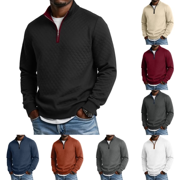 Yaoyar Men's Jacquard Sweatshirt Fabric Stand Collar Long Sleeve Quarter Zip Pullover Soft Warm Casual Hoodie