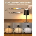 thumbnail image 4 of Cordless Table Lamps Rechargeable, 3 Adjustable Height, 5000mAh Battery Operated, 3 Colors Smooth Dimming, Portable LED Waterproof Table Lamp for Dining, Bedroom, Outdoor- Black, 4 of 5