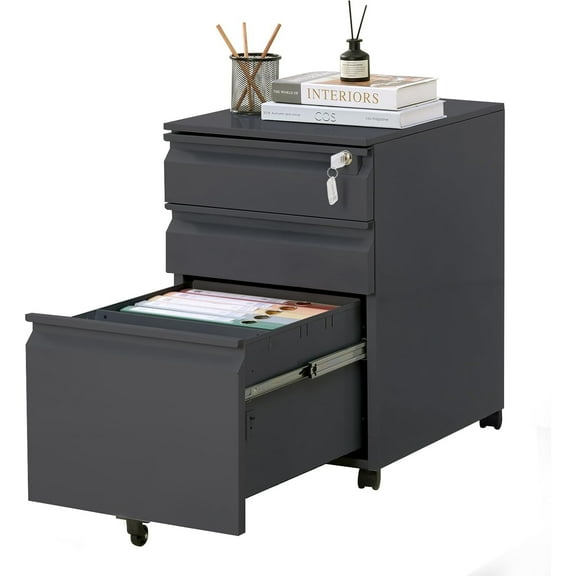 M optimized File Cabinets for Home Office Organizer, 3 Drawer Mobile File Cabinet with Lock & Anti-Tip Wheel, Under Desk Metal Filing Cabinets for Letters/Legal/A4