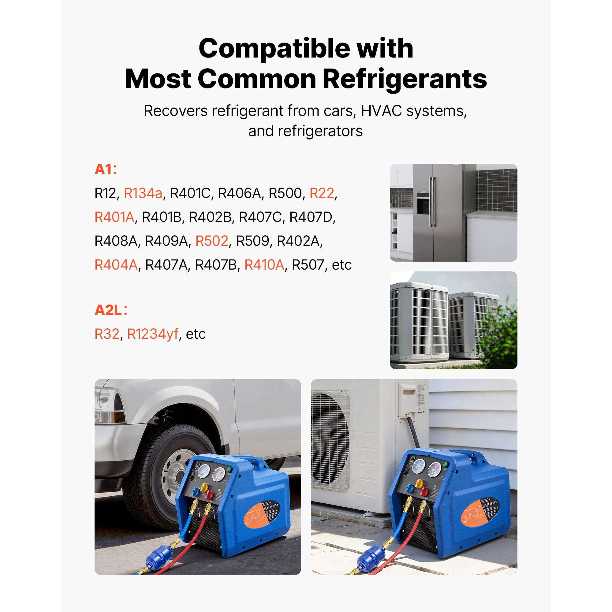 KFFKFF Portable Refrigerant Recovery Unit, 1 HP 110V 60Hz Dual Cylinder System for Liquid and Vapor Refrigerant, 1750 RPM Recycling Equipment for Automotive and Home Air Conditioning