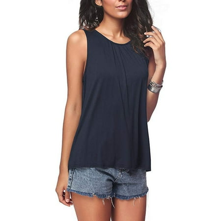 - Women's Summer Sleeveless Pleated Back Closure Casual Tank Tops