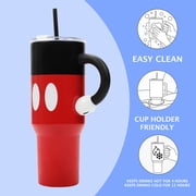 Disney Mickey Mouse Vacuum Insulated 40 Oz. Stainless Steel Tumbler with Sculpted Arm Handle Leak-Proof Lid & Straw for Travel or Home