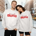 thumbnail image 2 of Bibifish Matching Couple Sweatshirts "Love Always Us" Graphic Crewneck Pullover Tops Long Sleeve Relaxed Fit Couple Daily Outings Sweet Outfits, 2 of 5