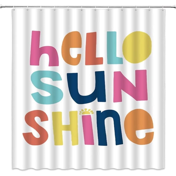 Hello Sunshine Shower Curtain Funny Quotes Colorful English Letter Hello Sunshine Sun Simple Classic Cartoon Creative Art Polyester Bathroom Decor Sets Curtain with Hooks,White