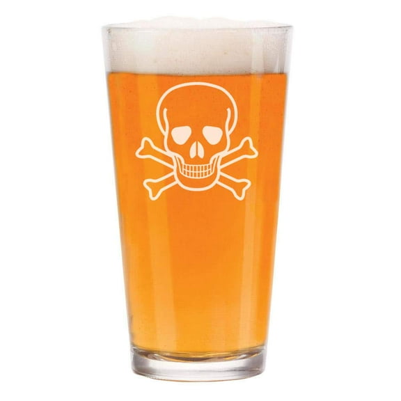 16 oz Beer Pint Glass Skull Crossbones