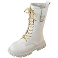 thumbnail image 1 of Gubotare White Combat Boots for Girls Combat Boots for Girls Lace Up Riding Boots Mid Calf Fashion Waterproof Non Slip Side Zipper Boot Fall Winter Spring Size 3 (White,Big Kids 3), 1 of 6
