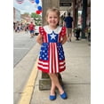 thumbnail image 6 of BemeyourBBs  Toddler Baby Girl 4th of July Dress Outfit Patriot Independence Day Dress Little Girl Flying Short Sleeve Doll Collar Red White Blue Star Striped Print Bow Summer Princess Party Dress, 6 of 9