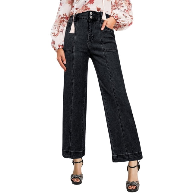 Jeans Astylish para mujer, pierna recta, tobillo, vaqueros negros